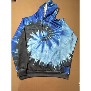 Three IN Blue Tie Dye Women's Pullover Hoodie Front Pocket Size Large‎